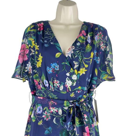 Eliza J Floral Printed Faux Wrap Midi Dress Hi Lo Hem Tie Waist Size 6 - Picture 5 of 11
